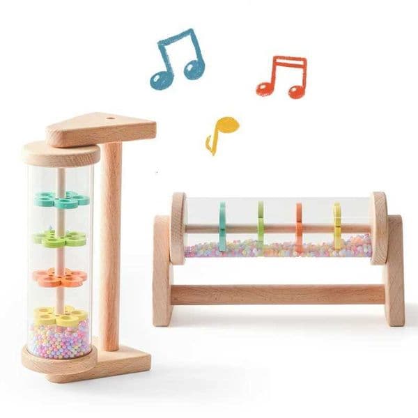 Montessori Baby Rain Stick Rainbow Hourglass Rain Music Rattle With Support Kid Montessori Sensory Toys Educational Gift for Babies X250730