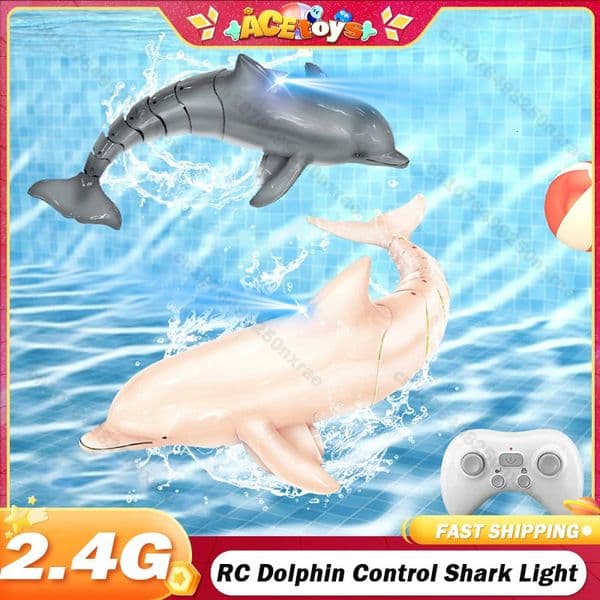 RC Dolphin Remote Control Shark Animal Whale Spray Water Toy 2.4G Water Boat Ship Robots Fish Electric Toys for Kids Xmas Gifts 250729