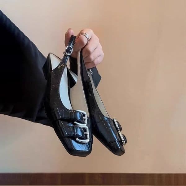 Female Slip On Footwear Women Pumps Slides Pointed Toe Designer Fashion Metal Buckle Ladies High Heels Shoes