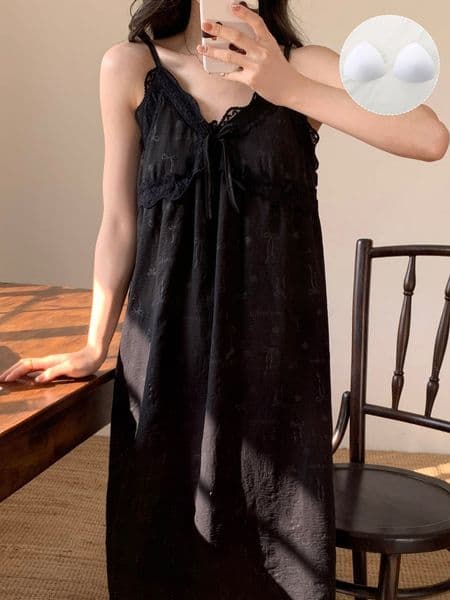 Summer sleepwear women's suspender lace lace bow decoration small sexy sweet plus plus size home skirt 2025 new style
