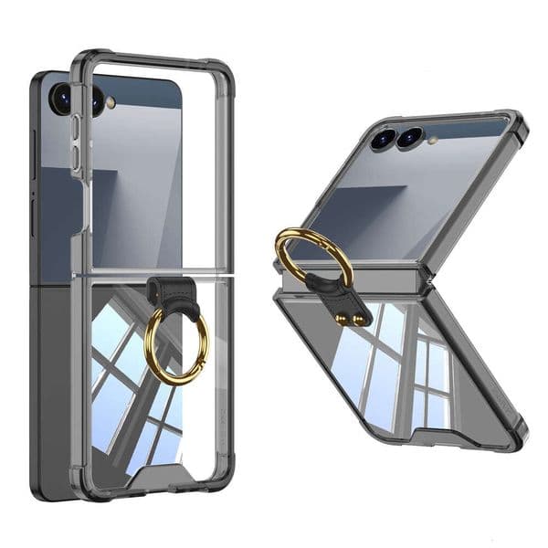 gkk Compatible with Samsung Z Flip 7 Phone Case Transparent Airbag Ring Integrated Simple Anti-drop Trendy Foldable Full Coverage