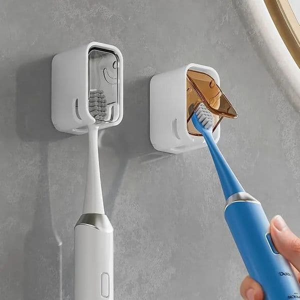 2-piece single-slot toothbrush holders wall mounted shower cover travel family bathroom storage space-saving minimalist 250731