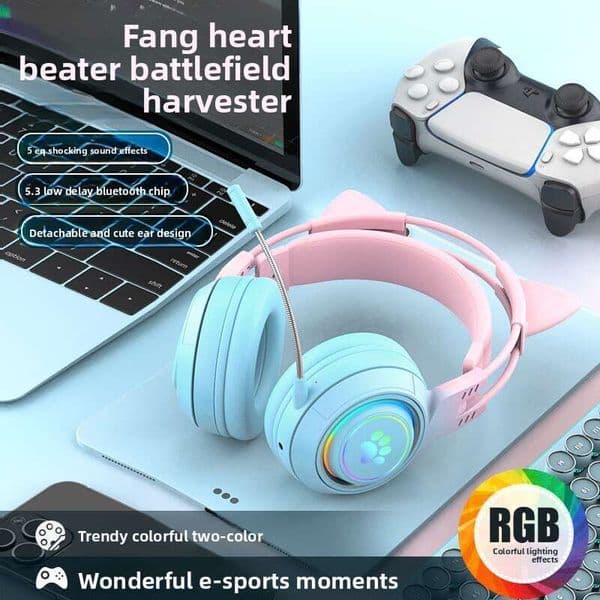 Gradient Color Gaming Bluetooth Ultra-Long Battery Life Mobile Phone E-Sports Cute Cat Ear Headset