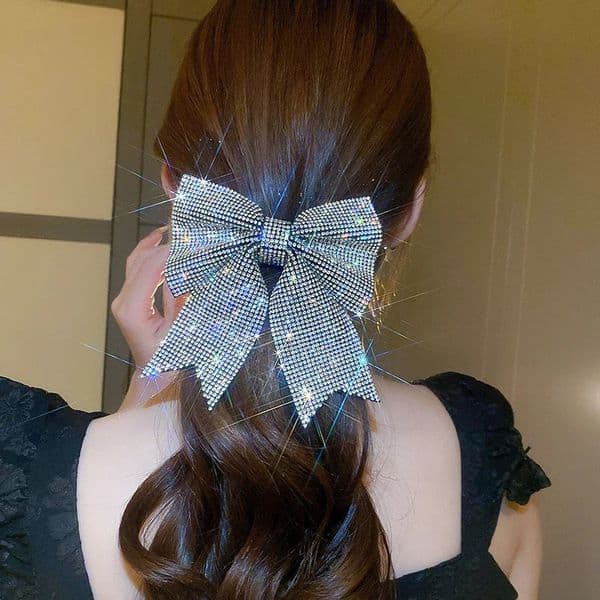 Super Glaring Rhinestones Bow Spring Large Hair Duckbill Clips for Women Sweet Delicate Versatile Magnificent Party Accessories 250729BJ