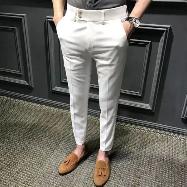 Summer Trousers For Men Korean Style Slim Fit Casual Pants Small Foot Nine Points Trendy White Suit 250731