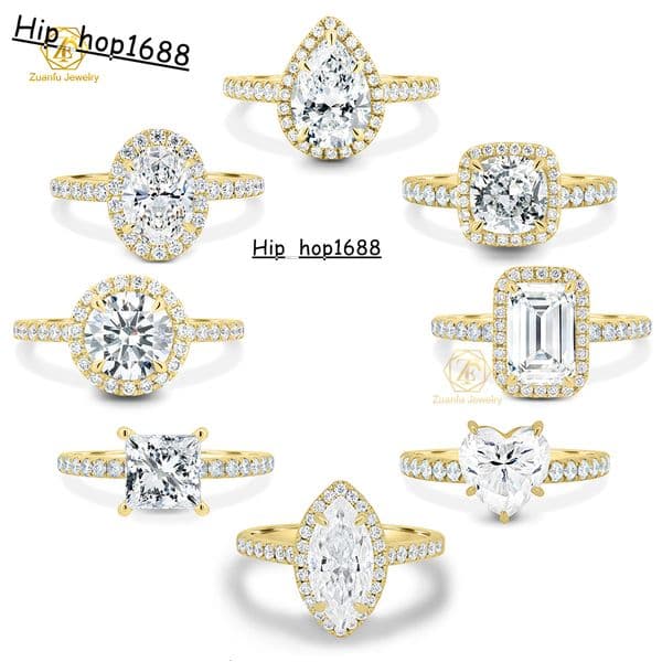 2025 Valentine Gift 925 Sterling Silver Yellow Gold Plated Round Oval Heart Emerald Pear Cut 1CT Moissanite Engagement Ring