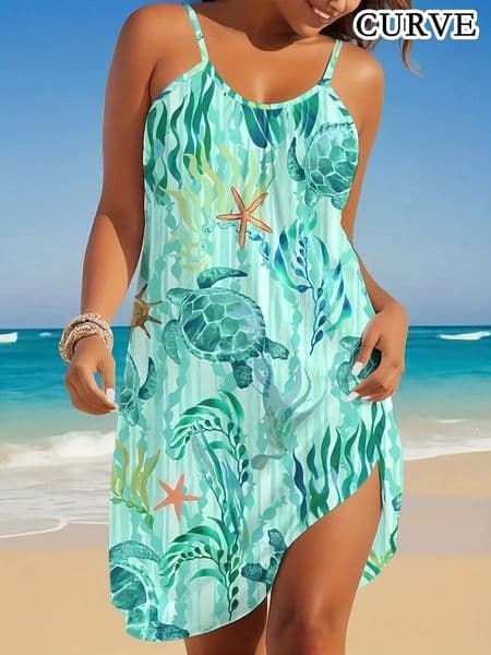 Plus Size Summer Vacation Style Sleeveless Long Round Neck Vest Dress Women's Casual Crew Neckline Sleeveless Dress
