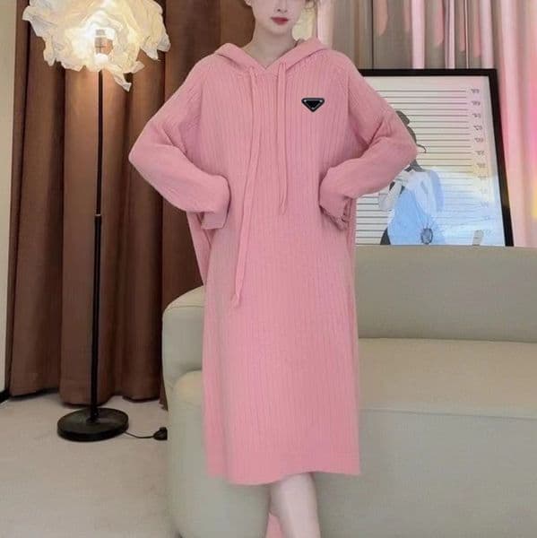 Designer Hooded Sweater Dress for Women Autumn and Winter Thickened Straight Loose Waist Long Outerwear Slimming Knitted Dress Base Dress RYPU