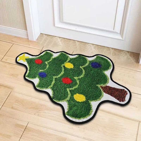 Christmas Tree Shaped Floor Mat Entrance Door Bedroom Bath Toilet Anti Slip Mat Carpet 2025 New Year Home Decoration Navidad X251101