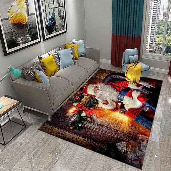 Cute Cartoon Santa Pattern Carpet Christmas Collection Living Room Bedroom Carpet Childrens Room Hallway Bathroom AntiSlip Rug X251101