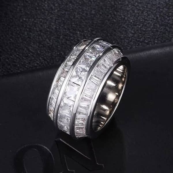 Luxury Custom Original Baguette Moissanite Engagement Rings 14k Solid Gold Diamond Iced Out Men Rings in Hip Hop Style