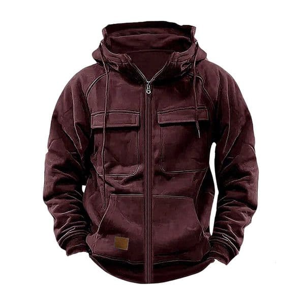 New Autumn Winter Mens Hooded Solid Hoodies Jackets Multi Pockets Male Zipper Sweatshirts Sports Outdoor Casual Hoodie Coat1 D251101
