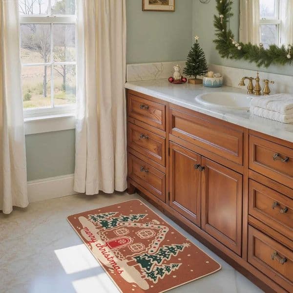 VIKAMA Christmas Cartoon Gingerbread House Door Mat NonSlip DirtProof Winter Bathroom And Entrance Hall Home Decor Carpet X251101