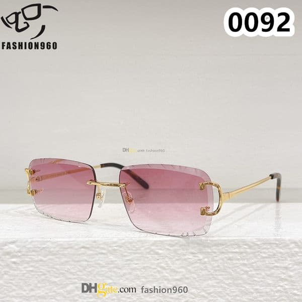 Retro diamond cut mens designer sunglasses for women lenses vintage lenses buffs designers gold silver metal leopard head frame sun glasses Lunette de Soleil 0092