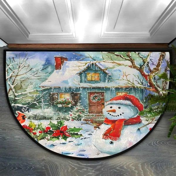 VIKAMA Christmas Old Man Snowman Half Round Door Mat Non Slip Washable Area Rug Absorbent Soft Half Moon Floor Mat Home Decor X251101