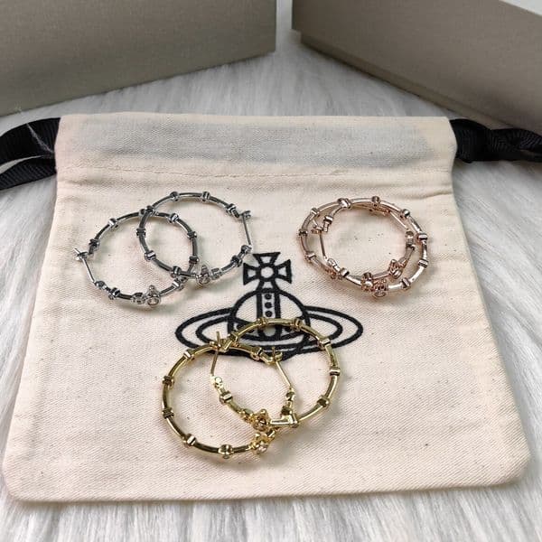 Designer Viviennens West Wood High Version of the Western Empress Dowagers Bamboo Earrings Fashionable and Elegant with Diamond Bamboo Earrings and Earrings Avail