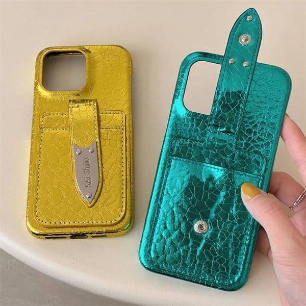 Luxury Glossy Leather Slot Holder Phone Case For iPhone 15 14 13 12 Pro Max Card Bag Stylish Shockproof Back Cover Funda