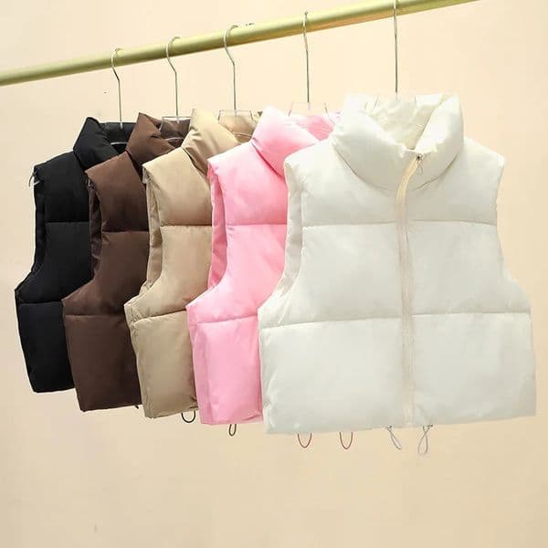 Winter Short Down Sleeveless Vest Women Warm Stand Collar Zipper Jacket Casual Fashion Quilted Cropped Coats Street Outerwears 251031