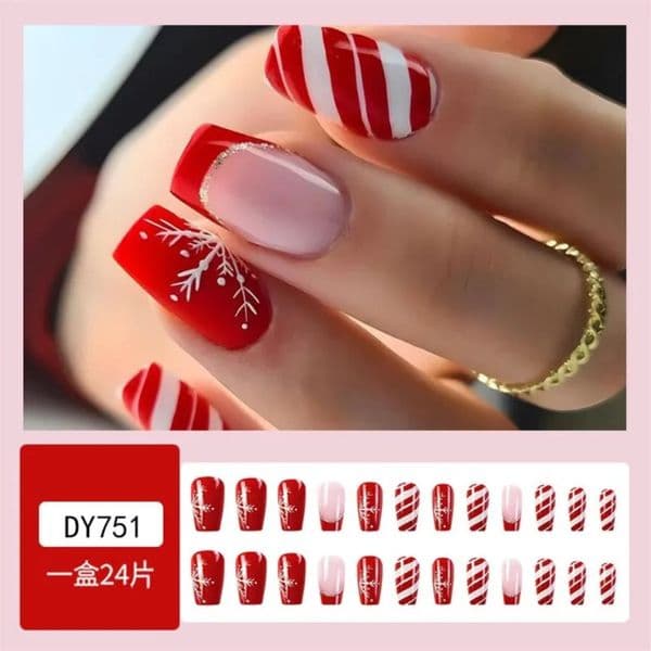24Pcs Christmas Ballet False Nail Manicure Acrylic Artificial Full Nail Tips Press On Nails Xmas Snowflakes Ballerina Fake Nails 251028