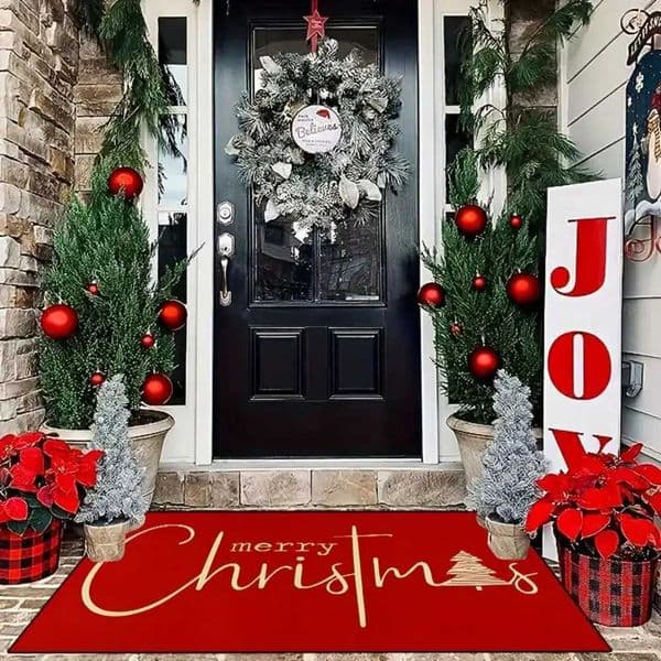 VIKAMA Christmas Rug Machine Washable Gold Merry Christmas Decorative Doormat Hallway Entryway Holiday Decor X251101