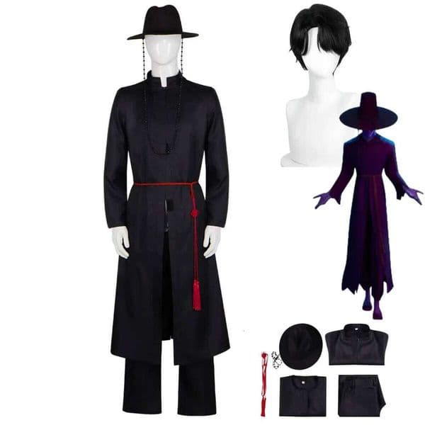 2025 New Anime Hunters Saja Boys Boy Cosplay Costume Black Robe Coat Uniform Hat Wig Adult Man Carnival Masked Ball Suit