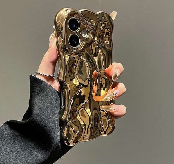 Glossy Wrinkle Plating Wave Border Case For Iphone 16 15 17 Pro Max Air Plus 11 12 13 14 Meteorite Pattern Soft Silicone Cover Iphone 17 Pro Case Designer Phone Case