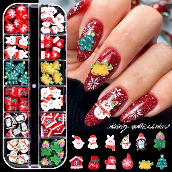 1 Box Christmas Nail Art Decorations for Year Winter Santa Claus Pressed Handmade DIY Boxed Wearable Nail Material 251028