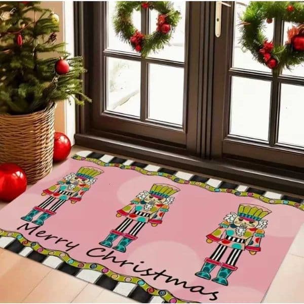 Charming Nutcracker Christmas Welcome Mat Non Slip Machine Washable Polyester Fiber Floor Mat Suitable Indoor and Outdoor Use X251101