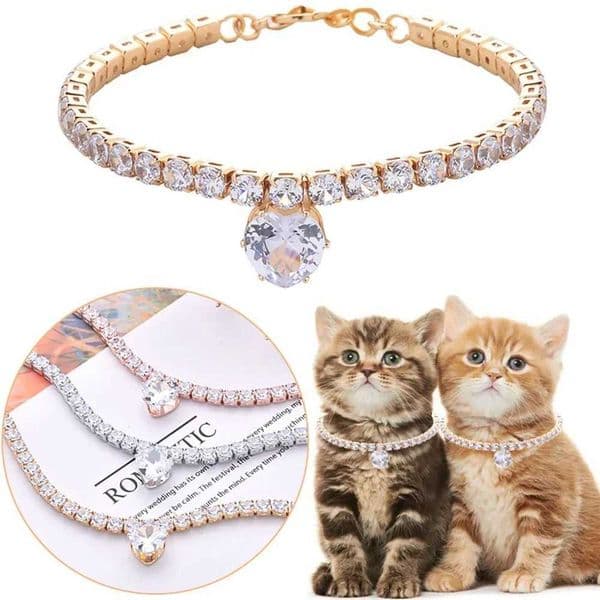 Small Dog Cat Collar Diamond Chain Glitter Collar Pet Dog Necklace with Rhinestone Heart Crystal Link Cuban Jewelry Accessories X250401