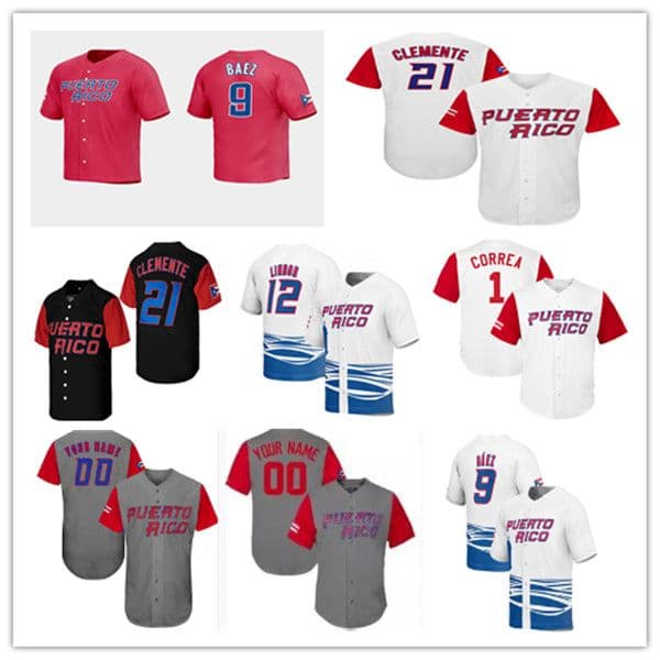 Custom Puerto Rico Baseball Jersey Francisco Lindor Javier Baez Molina Carlos Correa Marcus Stroman Edwin Diaz Marcus Stroman Hernandez Roberto Clemente Cruz 4XL
