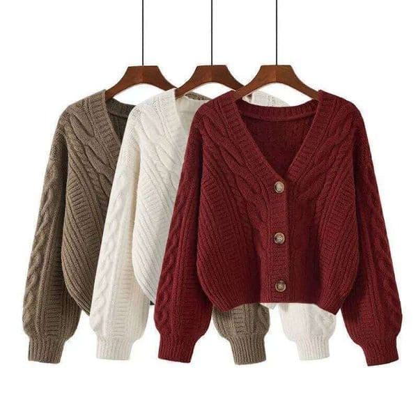 Women's Short Sweaters Cardigan Solid Color Vintage Twist V-Neck Knitted Cardigans Autumn Winter New Long Sleeve Button Sweater Designer Sweater Bear Sweater