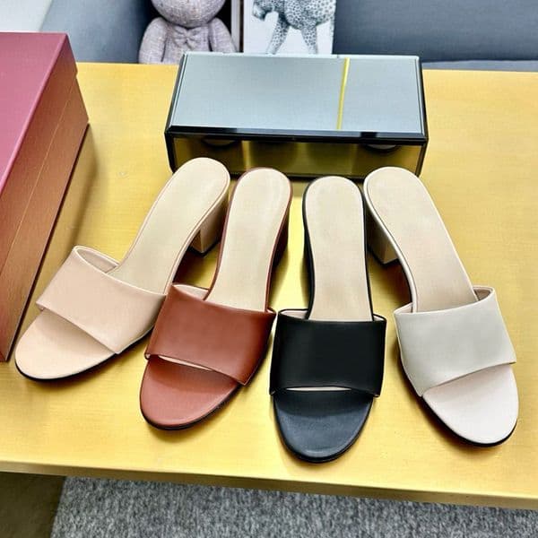 women slipper designer shoes Half slippers 100% leather Suede Thick heels Metal Slides womans shoe beach Lazy Sandals High heeled shoes Large size 34-41-42 with box