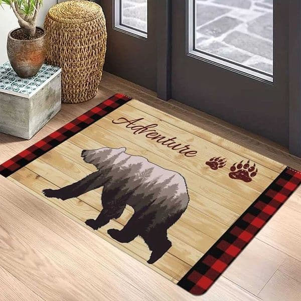 Christmas Bear Red Check Plaid Doormat NonSlip Rugs Carpet Indoor Outdoor Floor Mat Living Room Bedroom Bath Kitchen Rug X251101