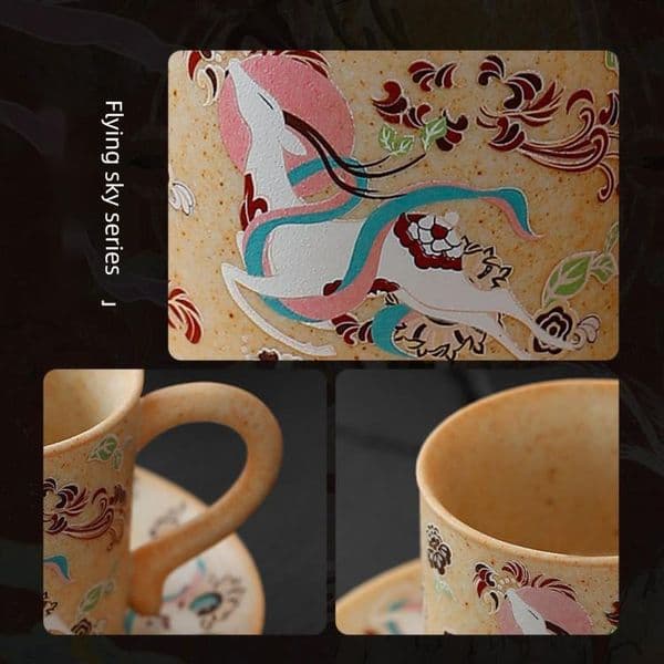 Feitian Impression Coffee Ceramic Mug Coarse Pottery Handmade Japanese Style Simple Saucer Water tradition Cup ddmynov Q260403