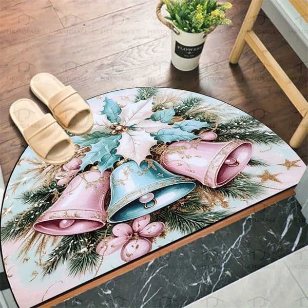 VIKAMA Christmas Season Atmosphere Half Round Carpet Entrance Non Slip Water Absorbent Mats Christmas Home Decoration X251101