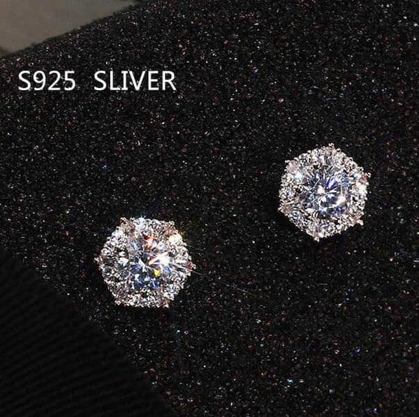 Real S925 Sterling Silver Stud Earrings Simple Fashion Women Wedding Jewelry Round Cut White Top CZ Diamond Gemstones aretes brincos earring ear rings jewelery Gift