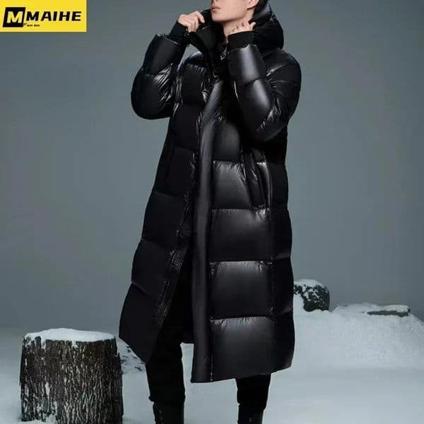 goose Down Thickened Down Jacket Mens Winter Black Long Hooded Casual Coat Womens Fashion Cardigan Snow Warm Mens Jacket 251031