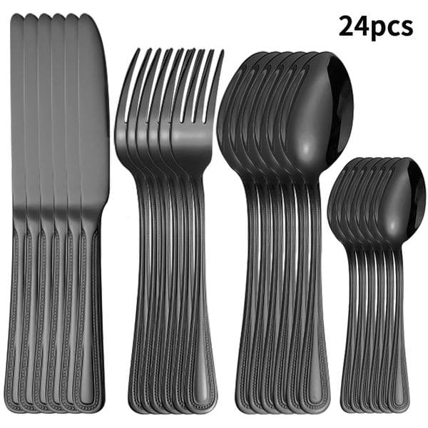 461624pcs Stainless steel black tableware including steak knife fork and spoon family el restaurant western tableware 250325