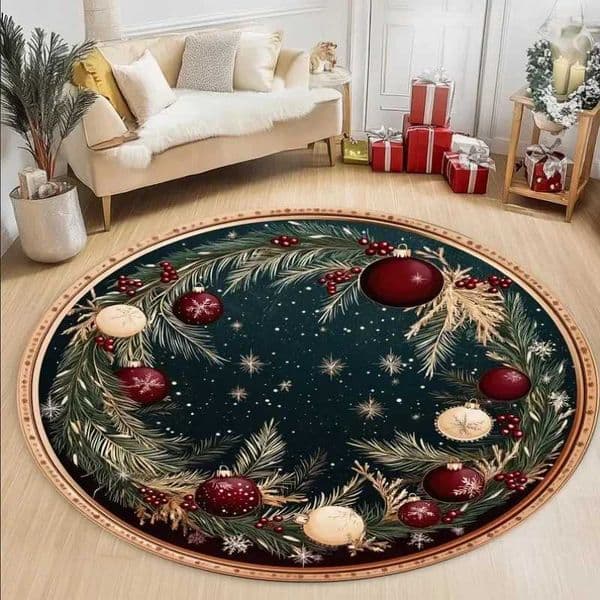 Christmas Tree Round Rug Holiday Ornament Pattern Bedroom Living Room Carpet Decoration Mats New Year X251101