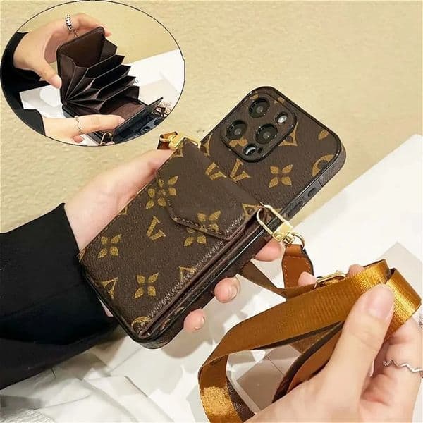 Luxury Phone Case Designer iPhone Case for iPhone 16 Pro Max 15 14 12 13 11 XS XR 15 Plus Samsung S24 Ultra s23 S22 S21 Case Card Holder Zipper Bag Crossbody Wallet Cover DD