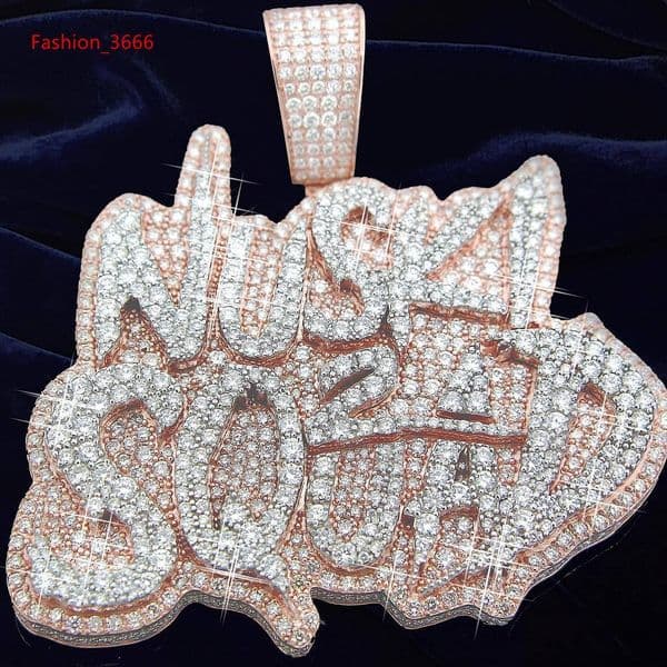 Moissanite Hip Hop VVS Pendant with Round Cut Diamond 925 Sterling Silver Necklace Gold Plated Cute Iced Out Style
