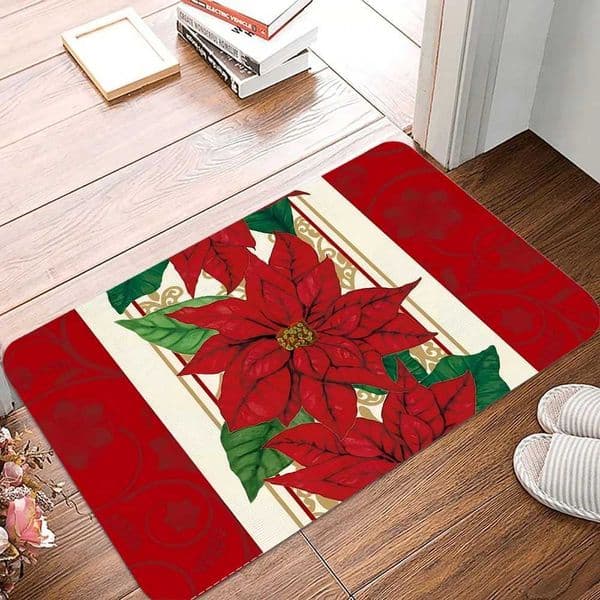 Christmas Poinsettia Print Welcome Mat AntiSlip Carpet for Bathroom Kitchen Bedroom Living Room Entrance Rug Home Decor Doormat X251101