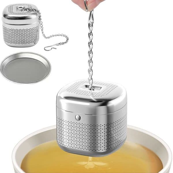Square Shape Balls Fine Mesh Infusers Filter With Drip Trays Saucer & Chain Reusable Strainers Diffuser For Loose Leaf Tea Single Cup B2