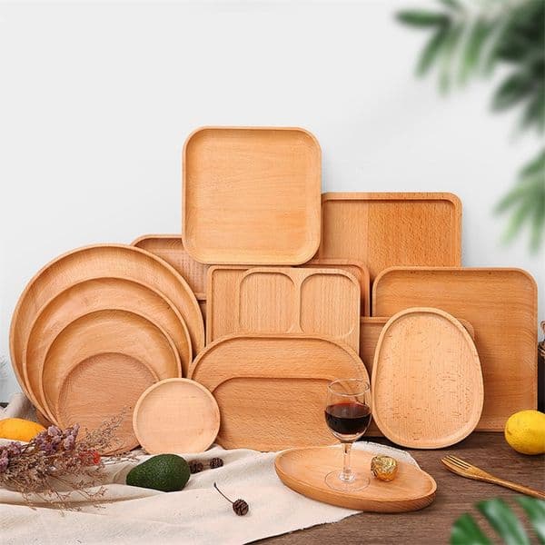 Japanese styles solid Wood trays rectangular round plates creative fruit plate breakfast Wooden Dinner Plates Dim Sum Dishes LT1666