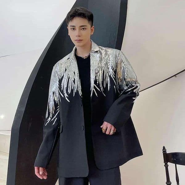 Embroidery Sequin Trendy Casual Men's Blazer Spring New Fashion Male Jacket Streetwear Suit Coat Personality 9Y9245