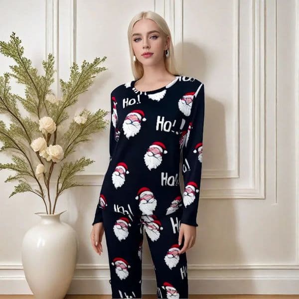 Santa Claus Christmas Women Pajama Set Screw Neck Long Sleeves Top FullLength Pants Female 2 Pieces Sleepwear Nightwear 251031