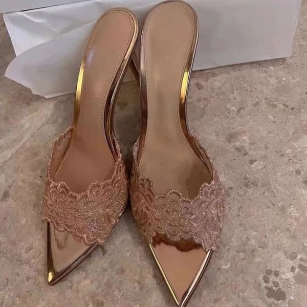 Pointed Banquet High Heels Women Spring Arrival Embroidered Stiletto Shoes Champagne Gold Embroidered High Heel Sandals 251030