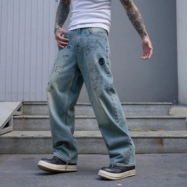 A99 RockCanRoll highquality washed loose fitting fashionable denim jeans 250402A