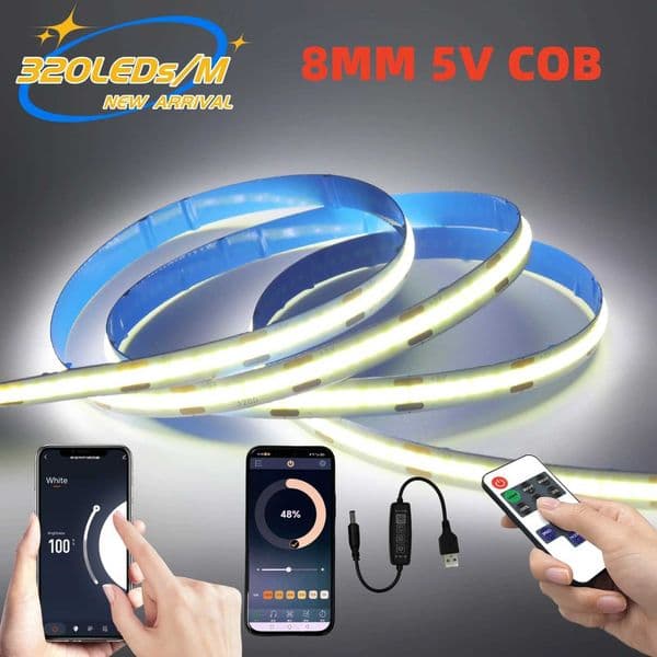 USB COB LED strip 5V 320LED/m Wifi Bluetooth application control flexible tape dimmable linear LED light kitchen cabinet light TV backlight X250402