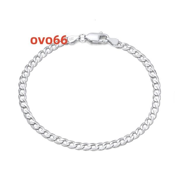 Classic Vermeil 18K Gold Plated 3mm Flat Curb Chain Bracelet 925 Sterling Silver Rhodium Plated Bracelet for Women and Men